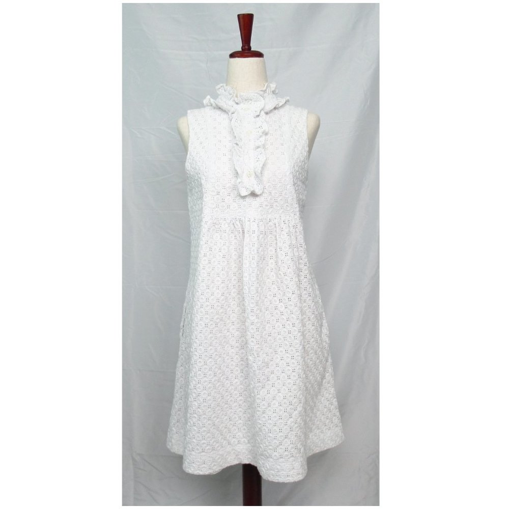 ABS Collection Allen Schwartz White Ruffle Eyelet Dress Size 4 *Small Flaw*